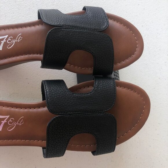 Vintage 7 Eight Apply Slip-On Black Sandal Demi Wedge Size 7 1/2 M - Picture 3 of 12